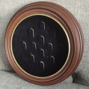 Round Wooden Brown and Black Velvet Jewelry Organizer